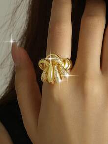 1pc Glamorous Old Money Style Multiple Circles Openable Rings Funky Cubic Zirconia Punk Big Ring For Women Wedding Birthday Dating Party Copper Jewelry Decorative - Yellow Gold - View 9