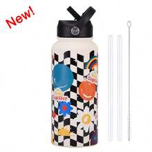 Owal-A 保温不锈钢水瓶 - 32 盎司防漏运动水瓶，配备双功能吸嘴、翻盖吸管和宽口设计 - 可保温 24 小时 - 非常适合健身、旅行和日常使用 - 彩色 - 查看 8