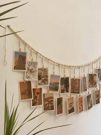 22pcs Vintage Photo Display Clips Set, Includes Clips, Flags, Banners, Metal Wire Clips, For Home Decor, Weddings, Anniversaries, Birthdays, Holiday Parties, Bedroom, Living Room, Photo Decoration, Home Decor, DIY Wall Decor (22 Clips + 1 String Of Wooden Beads)