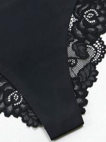 5件/套 女士低腰纯色性感蕾丝内裤