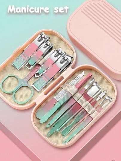 Bộ dụng cụ làm móng tay và móng chân cao cấp 8/14 món, bằng thép không gỉ, gồm kìm cắt móng, kéo cắt móng, dụng cụ lấy ráy tai, dùng được cho cả nam và nữ, kèm hộp đựng du lịch, quà tặng Giáng sinh.