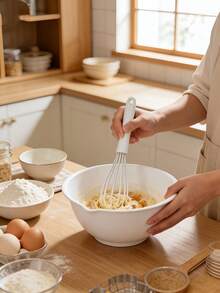 Handheld Silicone Whisk, Kitchen Tool, Soft Handle Stainless Steel Wire, Non-Scratch Cookware, Mixer, Egg Beater, Butter & Flour Whisk, White