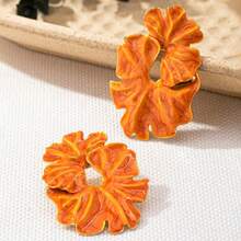 1 Pair Vintage French Enamel Drop Glaze Flower Creative Fashion Irregular Blue Petal Splicing High-End Women's Earrings Women's Party Banquet Exquisite Versatile Accessories - 藍色 - 查看 2