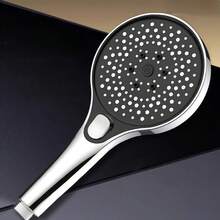 3pcs Pressurized Shower Head Set For Home Bathroom Use, Includes Shower Head With Hose And Bracket; Powerful Large-Panel Pressurized Shower With High Water Flow, Coarse Holes, And Three Adjustable Spray Modes With Button Control. - Silver - View 5