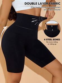 Celana Legging Pendek Pembentuk Tubuh Wanita Ukuran Besar Tanpa Jahitan Pinggang Tinggi Pengontrol Perut - Hitam - View 2