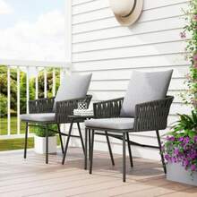 Outsunny 3-Piece Rattan Bistro Set, Seating Group, Garden Furniture Set With 2 Garden Chairs, Coffee Table, Removable Cushions, Balcony Furniture Set For Garden, Terrace, Steel, Grey - Grey - View 4