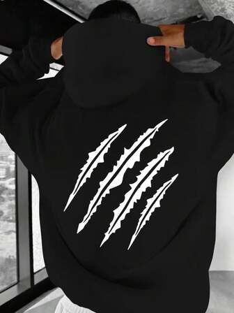 1 pièce sweat-shirt à capuche unisexe grande taille, imprimé rayures noires, doublure thermique, épais, décontracté et pour l'extérieur, automne/hiver