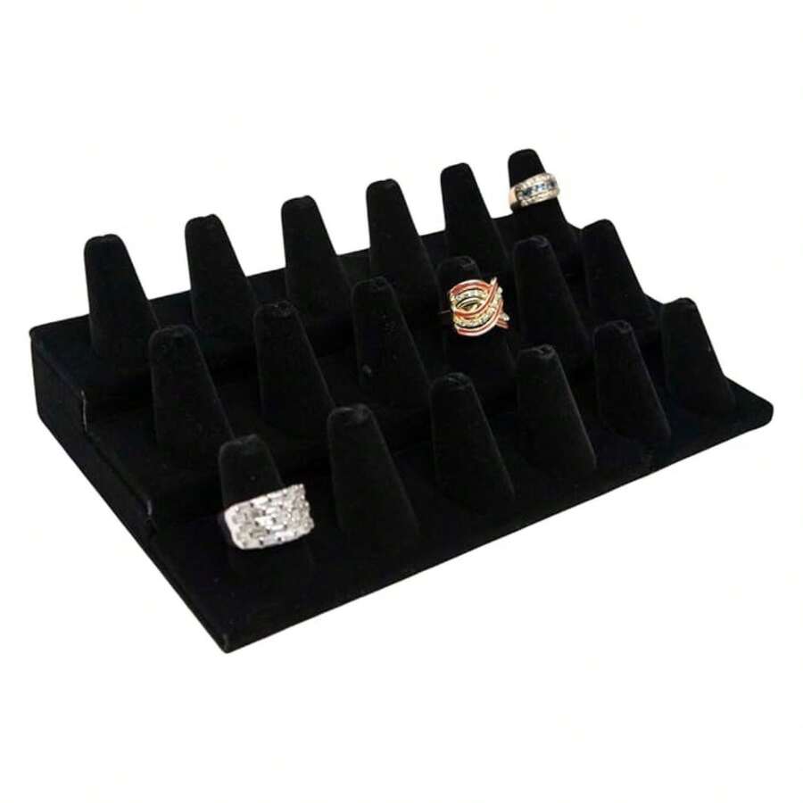 Caja negra para joyería 18 anillos Exhibidor de dedos 8.25x4.75x2.5 pulgadas con base cuadrada - Organizador de soporte para anillos para vender o uso personal - Soportes de exhibición para anillos - Multicolor 786 - Ver 1