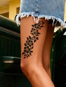 Hana手绘镂空纹身模板 极简主义 Hana新娘优雅蕾丝曼陀罗花卉图案贴纸 适用于手部、脚部、肩部、颈部、锁骨 半永久性假纹身贴纸 1包