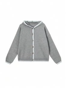 Women's Casual Single-Breasted Hooded Long Sleeve Cardigan, Suitable For Daily Commute, Autumn/Winter - Grey - View 3