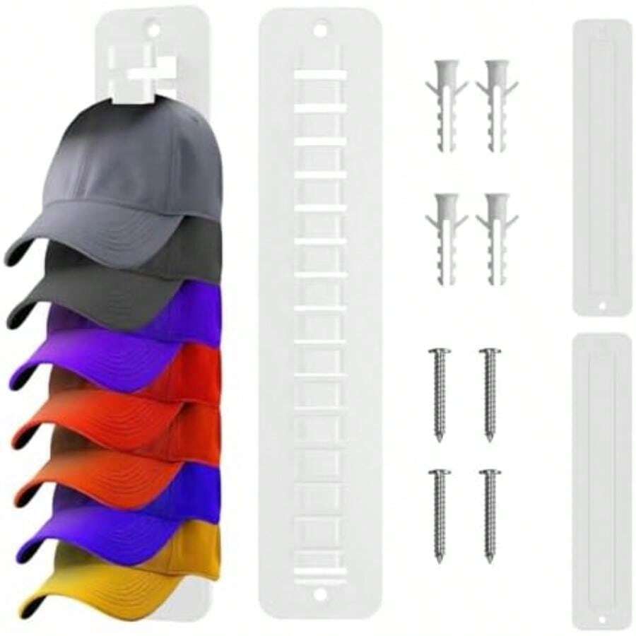 Organizador De Gorras, 2 Piezas Colgador De Gorras, Estante De Almacenamiento Montado En La Pared Para Gorra De Béisbol, 2 Métodos De Instalación, Puede Contener 32 Sombreros ()(Blanco) - Multicolor - Ver 1