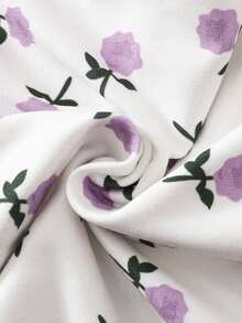 3件套女婴喇叭袖碎花连体衣+可爱粉色蝴蝶结动物小熊刺绣围兜裤+发带套装 - 彩色 - 查看 9