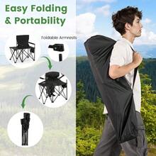 Oversized Camping Chair With Side Table Folding Heavy-Duty Picnic Chair W/ 2 Storage Pockets Cup Holder Padded Armrests Carrying Bag Portable Outdoor Chair For Fishing Lawn Black - Black - View 4