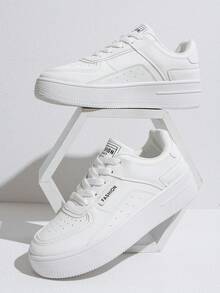 Women's Colorful Patchwork Platform Sneakers, White Casual Shoes, Pink Ladies Trainers, Suitable For Spring And Autumn - White - View 4