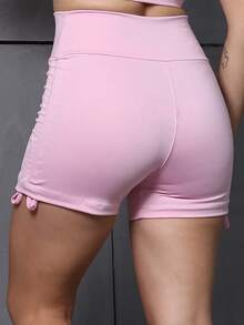 Short Cordinha Roupa Academia Feminino Fitness Treino Corrida Empina Bumbum Confortável - Rosa chiclete - Visão 5