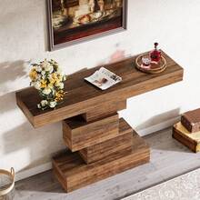 Tribesigns Mesa consola, 108 x 30 x 80 cm, mesa de recibidor con base de diseño llamativo, mesa auxiliar estrecha de madera, mesa de sofá para salón, recibidor, dormitorio, estilo rústico, marrón - Marrón - Ver 10