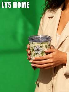 1个350毫升优雅花卉图案保温杯，保温杯，咖啡杯，旅行杯，真空保温瓶，平底杯，茶杯，水瓶，节日礼物，生日礼物，毕业礼物，返校礼物，情人节礼物，母亲节礼物及其他节日礼物 - 彩色 - 查看 3