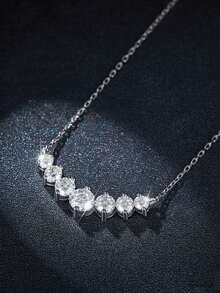 A High-Quality Men's And Women's Pendant Necklace/Choker With A 14K Gold-Plated, 925 Silver, Round Moissanite Seven-Star Design. Fashionable, , Versatile, Simple, Classic, And Elegant With A Unique Touch. Suitable For Everyday Wear, Birthdays, Anniversaries, Valentine's Day, Mother's Day, St. Patrick's Day, Easter, And New Year's Gifts. - Gold - View 4