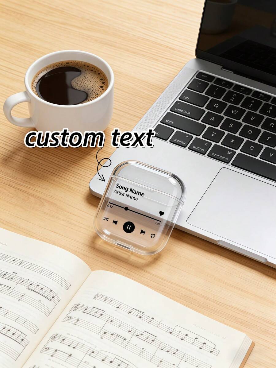 1Pc Custom Bluetooth Earphone Case, Personalized With Your Text, Perfect For Protecting And Decorating Your Earbuds, Music Progress Bar Design, Adds A Fun And Stylish Touch, Ideal For Music Lovers, Gift-Giving, Birthdays, Christmas, New Year's, And Special Occasions.