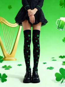 1 双圣帕特里克节 Y2K 三叶草过膝袜 - 高性能过膝袜，舒适又喜庆