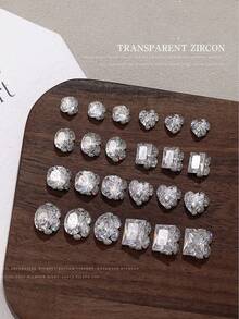 5/10 piezas Nuevos productos terminados de cristal de imitación de zirconia transparente para decoración de uñas, adornos de uñas con forma de corazón/óvalo/bola brillante y apilable de alta gama, suministros para uñas - Blanco - Ver 8