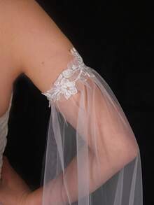 1 Pair White Sheer Lace Long Bridal Sleeve Covers, Suitable For Wedding Bride, Travel Wedding Photography, Women's Evening Gown, Party Dress Accessories, Floor-Length Soft Tulle - VM32 - View 6