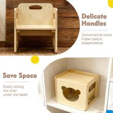 Kids Weaning Table And Chair Set, 3-Level Height Adjustable Chair & Activity Table With Fence, Step Stool, Natural Solid Wood Toddler Furniture For Mealtime Eating, Playing & Learning, Drawing - Maple - View 7
