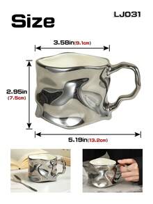 1pc Handmade Ceramic Wavy Mug, Silver/Black Plated Metallic Finish, Suitable For Latte, Coffee, Milk Tea At Home Or Office - Multicolor - View 3