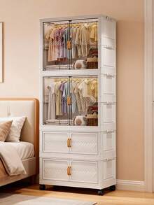 1pc Foldable Portable Wardrobe Organizer Rack, Independent Plastic Wardrobe Storage Box, Clothing Cabinet Divider Storage Box, Foldable Portable Design, Bedroom Storage Rack, No Gold Pipe, Vertical Shelf, Decorative Furniture Storage Cabinet - Color Mixing - View 8