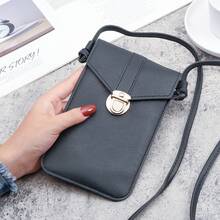 Cartera de teléfono con pantallaáctil de cuero PU con hebilla de bloqueo para mujeres, cartera pequeña vintage para estudiantes - Rojo - Ver 5