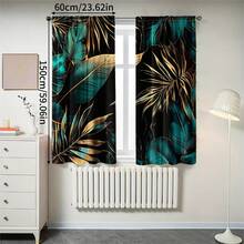 2pcs Blackout Tropical Palm Leaf Curtains - Woven Polyester Linen-Like, With Rod Pocket, Modern Style, Machine Washable, Bedroom Embossed Floral Print - Multicolor - View 12