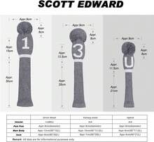 Scott Edward Juego de 5 cubiertas de punto para palos de golf con pompón, para proteger la madera del conductor (460 cc), 1 Fairway Wood2 e híbrido\/UT2 con etiquetas giratorias de número de club - negro - Ver 3