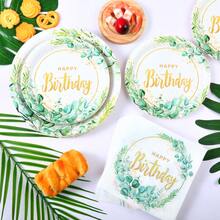 72pcs Birthday Party Supplies Set, Plant-Themed Birthday One-Time Use Plates, 7/9 Inch Deep Blue & Gold Party Plates, Apple Blue Foil One-Time Use Plates, Cups, Napkins, Suitable For Birthday, Wedding, Party Tableware - Multicolor - View 2
