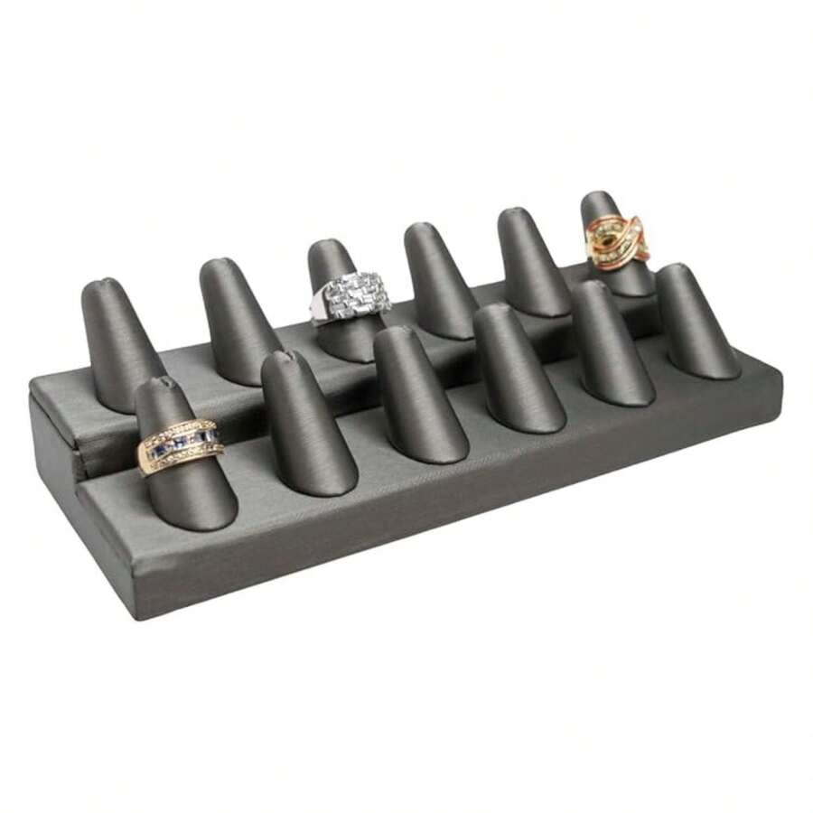 Box Silver Leatherette Jewelry 12 Rings Finger Display8.25x3.25x2.5 Inches With Square Base - Ring Holder Organizerfor Selling Or Personal Use - Display Stands For Rings - Multicolor 766 - View 1