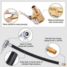 汽车轮胎充气软管适配器，汽车配件，阀门连接器工具夹，重型旋锁式气嘴延长软管 - 通用型，适用于自行车、摩托车和汽车轮胎 - 轻松、防漏充气适配器，汽车必备用品