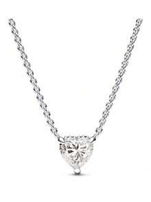 1 chiếc dây chuyền mặt hình trái tim bằng bạc 925 đính đá Cubic Zirconia trắng, món quà trang sức thanh lịch dành cho phụ nữ. - Bạc - Xem 3