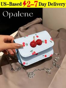 Fresh Cherry Print Mini Small Bag For Women, Foreign New Summer Cute Sweet Mini Lipstick Bag, Chain Crossbody Headphone Bag, PU Korean Fashion Version Of Small Square Bag, Fashion Chain Mini Coin Shoulder Crossbody Bag, Personalized Stylish Aesthetic Small Square Bag, Suitable For Daily Use, Travel Essentials, School Supplies, Travel Accessories - 彩色 - 查看 15