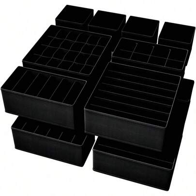 12pcs Multi-Layer Classic Fabric Drawer Storage Boxes For Underwear, Socks And Clothing - Fleece Storage Boxes, Home Storage Boxes, Storage Bins