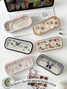 1pc Butterfly Love Heart And Rabbit Flower Pattern Cute Full-Frame Glasses Case, Transparent Portable Pressure-Proof Glasses Frame, Men's And Women's Fashion Glasses And Jewelry Storage Box, Magnetic Opening And Closing, Ideal Storage Supplies - Multicolor 4 - View 8