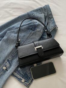 新款时尚金属装饰手提单肩包，适合派对、郊游、度假、购物和日常使用，可存放硬币、手机，也适合作为办公室女士、大学生和职业女性的工作包，优雅女士包。 - 黑色 - 查看 5