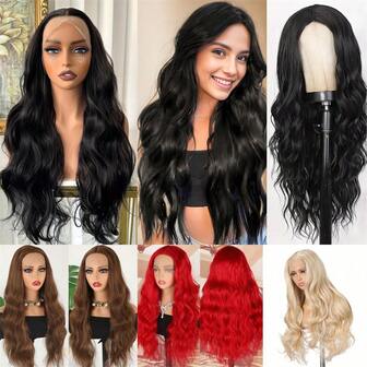 Pelucas sintéticas de onda corporal con encaje frontal de 180% de densidad, sin pegamento, cabello sintético pre-recortado y pre-desgastado, con encaje HD de 13x4*1 para mujeres, color negro natural