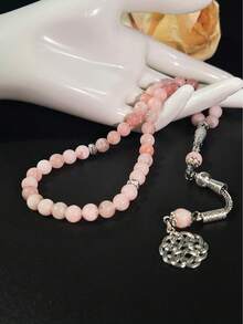 Pulseira com 1 peça de contas de oração muçulmanas em pedra natural e acabamento artesanal, multicolorida, com acessórios em metal vintage. Tasbih para usar na mão ou no pulso, com contas lisas para contagem, acessório em estilo do Oriente Médio que combina fé e estética. - Multicolorido - Ver 7