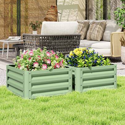 Outsunny Set Of 2 Raised Garden Bed, Outdoor Planter Box With Galvanised Steel Frame For Growing Vegetables, Flowers And Herbs, 60 X 60 X 30.5 Cm, Light Green