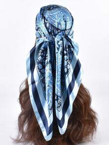 1件装女士复古编织腰果图案印花头巾，大方巾，防晒，头巾，时尚旅行派对，女士连衣裙头巾 - 天藍色 - 查看 10