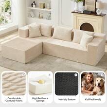 Techigher Modular Sectional Sofa, Modern Corduroy Couches With L-Shape Chaise For Living Room Bedroom (Left Facing Chaise) - Beige - View 4