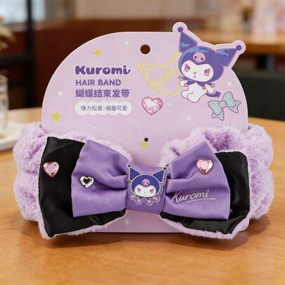 Miniso Shining Party Bow Hair Band - Plush Elastic Material With Heart Rhinestone Decoration, Hair Accessory For Makeup & Washing(1 PC)