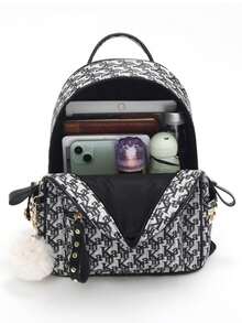 韩版时尚小背包，秋冬新款，时尚印花女士背包，大容量，实用妈妈包 - 黑色 - 查看 5