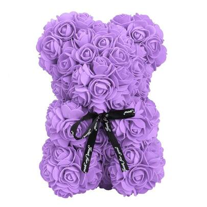 Adorable Artificial Rose Bouquet In The Shape Of A Bear With A Bow For Valentine's Day Decoration.