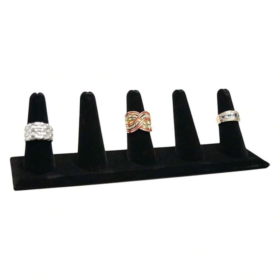 Caja negra para joyería 5 anillos Exhibidor de dedos 8x2.1x2.2 pulgadas con base cuadrada - Organizador de soporte para anillos para vender o uso personal - Soportes de exhibición para anillos - Multicolor 782 - View 1