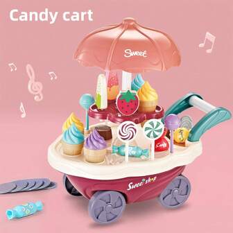 1 pieza Carrito de caramelos de juguete con luz y música para niños, set de juego de comida de postre en miniatura, adecuado para entretenimiento diario de los niños, interacción entre padres e hijos, regalos para fiestas
